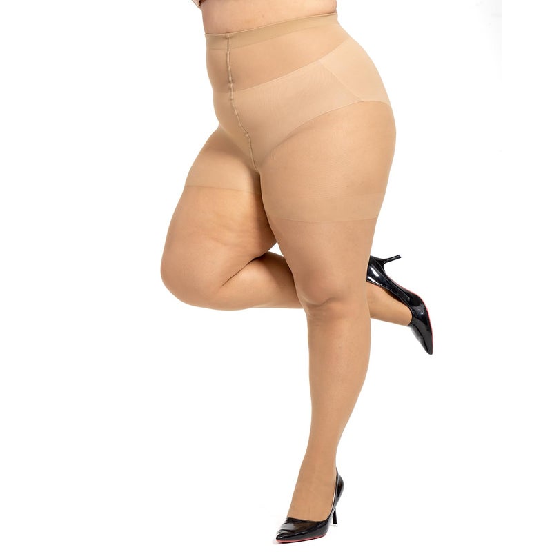 LADYFAN 3 Pairs Plus Size Womenâ€™s Sheer Tights 20D High Waist Control Top Pantyhose with Reinforced Toes - Image 5