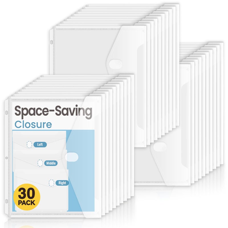 Sooez 30 Pack Binder Folders with Space-Saving Closure, Super Heavyweight Binder Pockets for 3 Ring Binder, High Capacity Clear Binder Pouch, Side Loading, 3 Ring Folders with Pockets, Letter Size - Image 1