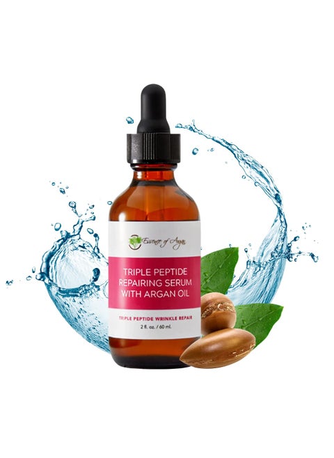 Essence of Argan Triple Peptide Serum for Face with Argan Oil Aloe Vera Chamomile Green Tea and Olive Oil  For Deep Moisturizing and Glowing Skin  2floz60ml