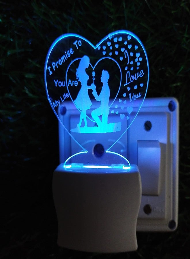UKANI Love Couple 3D Optical Illusion Acrylic Night Lamp, 7 Colors RGB Auto Colour Changing LED Plug and Play Night Light, Office Light, Best Gift - Pack of 1 (SD011,Multicolour, 3 Inch) - Image 1