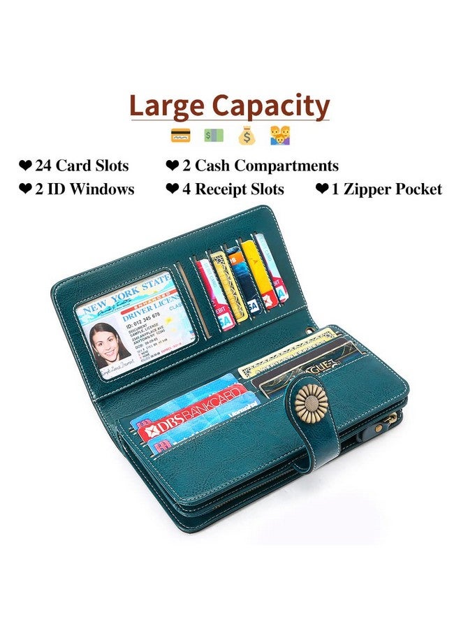 SENDEFN Wallets For Women Genuine Leather Credit Card Holder With Rfid Blocking Large Capacity Wristlet - Image 3