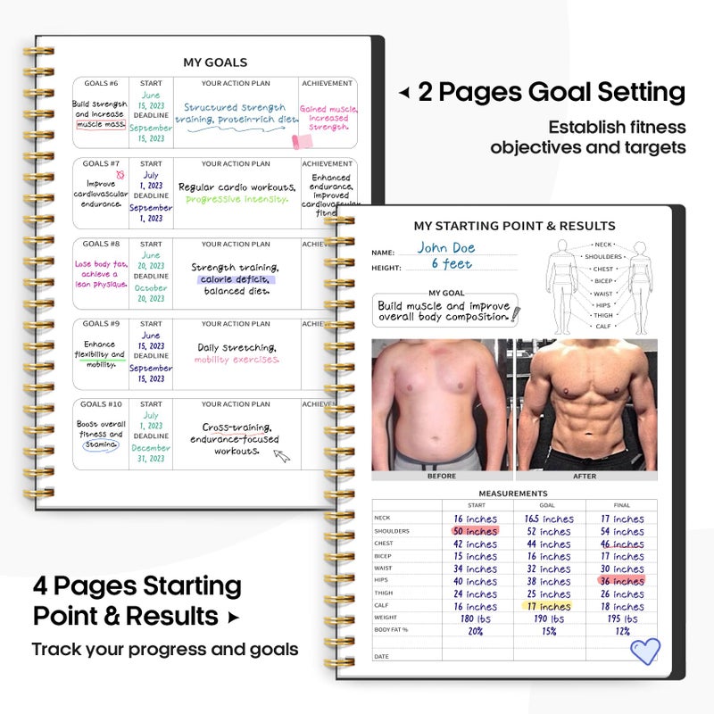 Taja Fitness Workout Journal for Women & Men, A5(5.5" x 8.2") Workout Log Book Planner for Tracking, Progress, and Achieving Your Wellness Goals-Black - Image 3