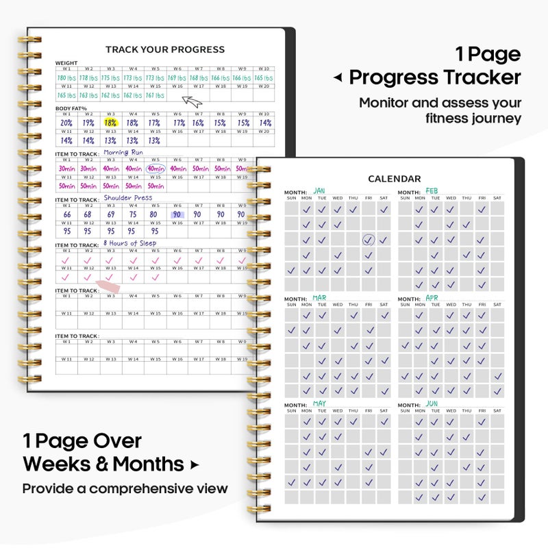 Taja Fitness Workout Journal for Women & Men, A5(5.5" x 8.2") Workout Log Book Planner for Tracking, Progress, and Achieving Your Wellness Goals-Black - Image 4