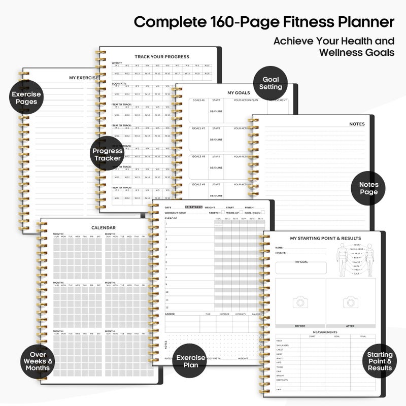 Taja Fitness Workout Journal for Women & Men, A5(5.5" x 8.2") Workout Log Book Planner for Tracking, Progress, and Achieving Your Wellness Goals-Black - Image 5
