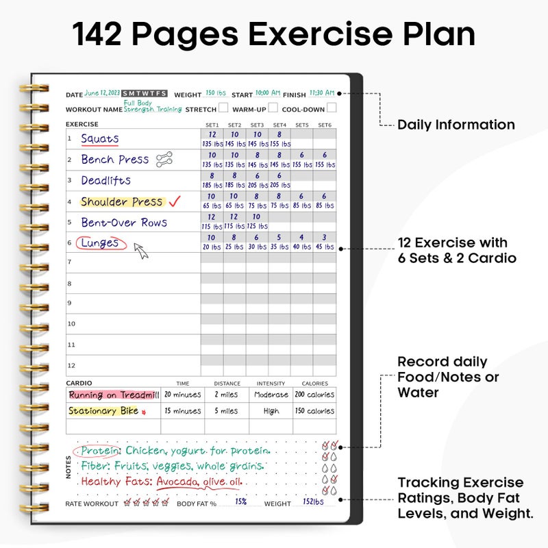 Taja Fitness Workout Journal for Women & Men, A5(5.5" x 8.2") Workout Log Book Planner for Tracking, Progress, and Achieving Your Wellness Goals-Black - Image 2