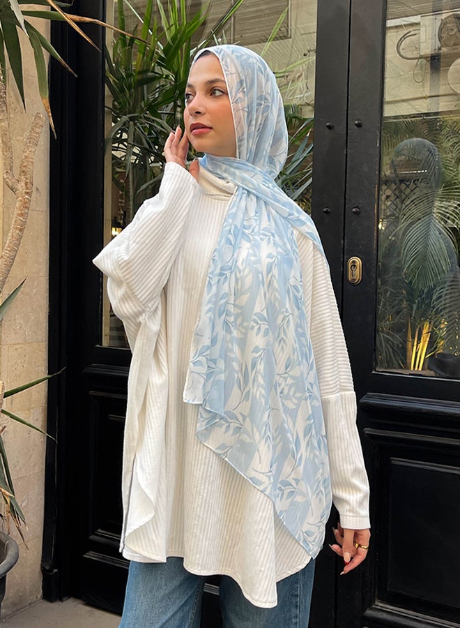 تاي شوب تاي شوب - إيشارب رقيق مطبوع - بيبي بلو - أبيض للنساء 