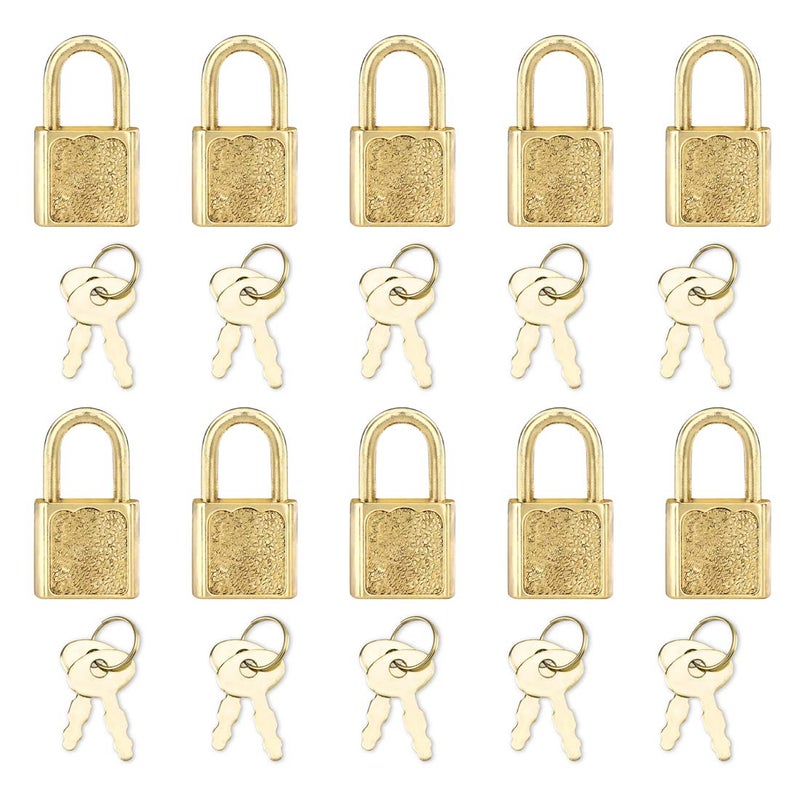 10pcs Mini Cute Diary Padlocks Gold Small Luggage Locks with Keys for Jewelry Boxes Decor