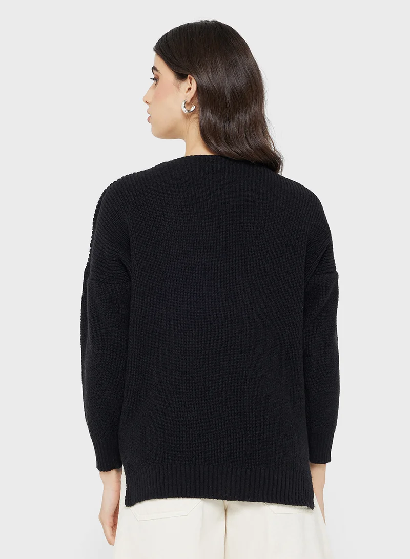 جينجر V Neck Ribbed Jumper