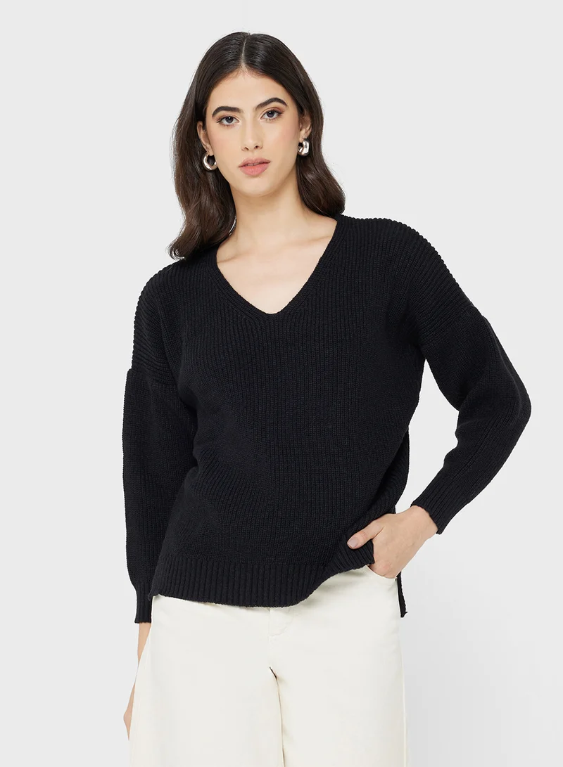 جينجر V Neck Ribbed Jumper