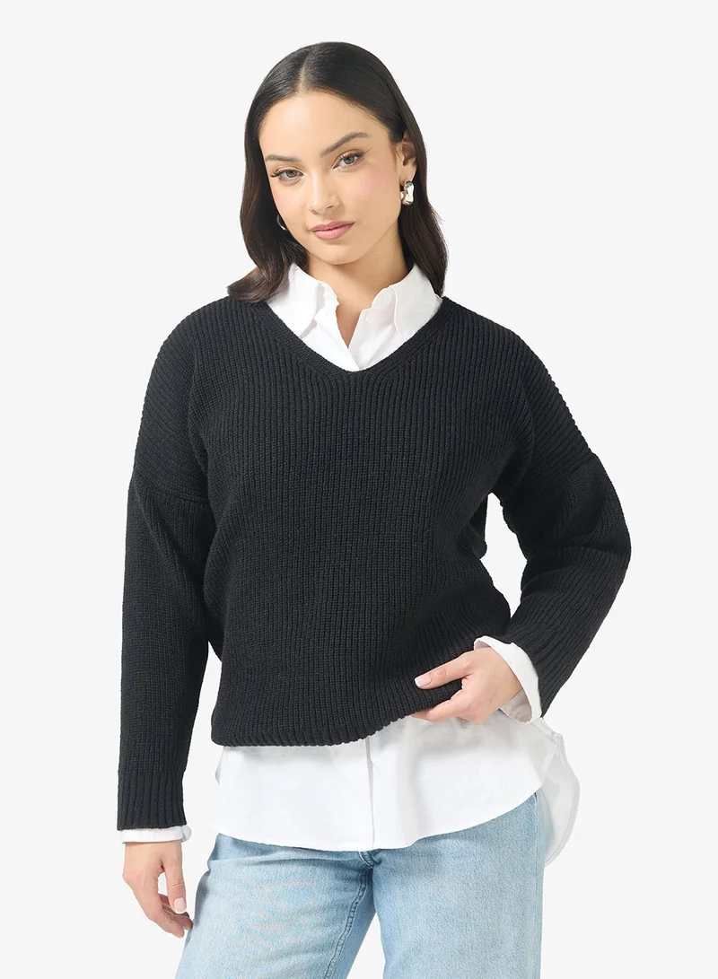 Ginger V Neck Ribbed Jumper