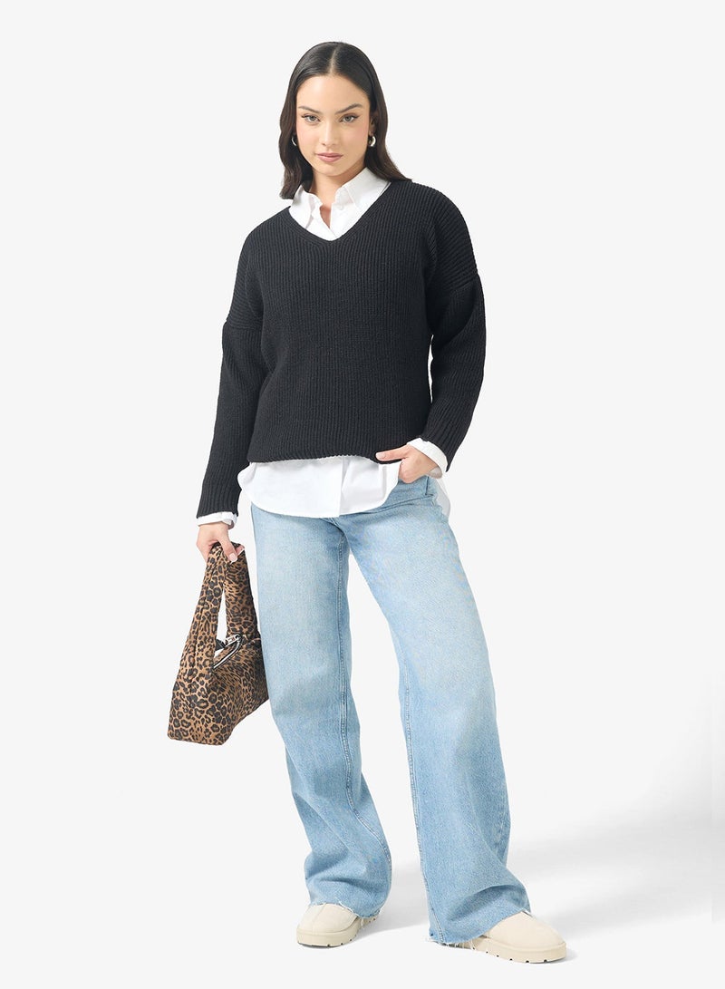 Ginger V Neck Ribbed Jumper - Image 4