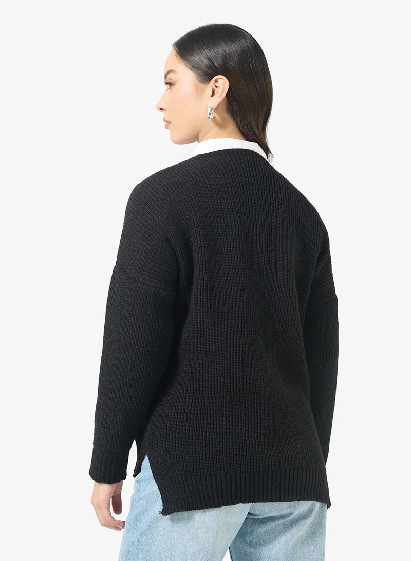 Ginger V Neck Ribbed Jumper