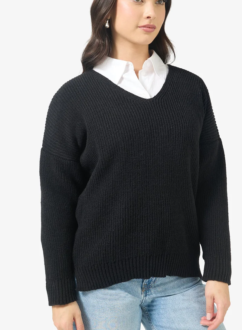 Ginger V Neck Ribbed Jumper