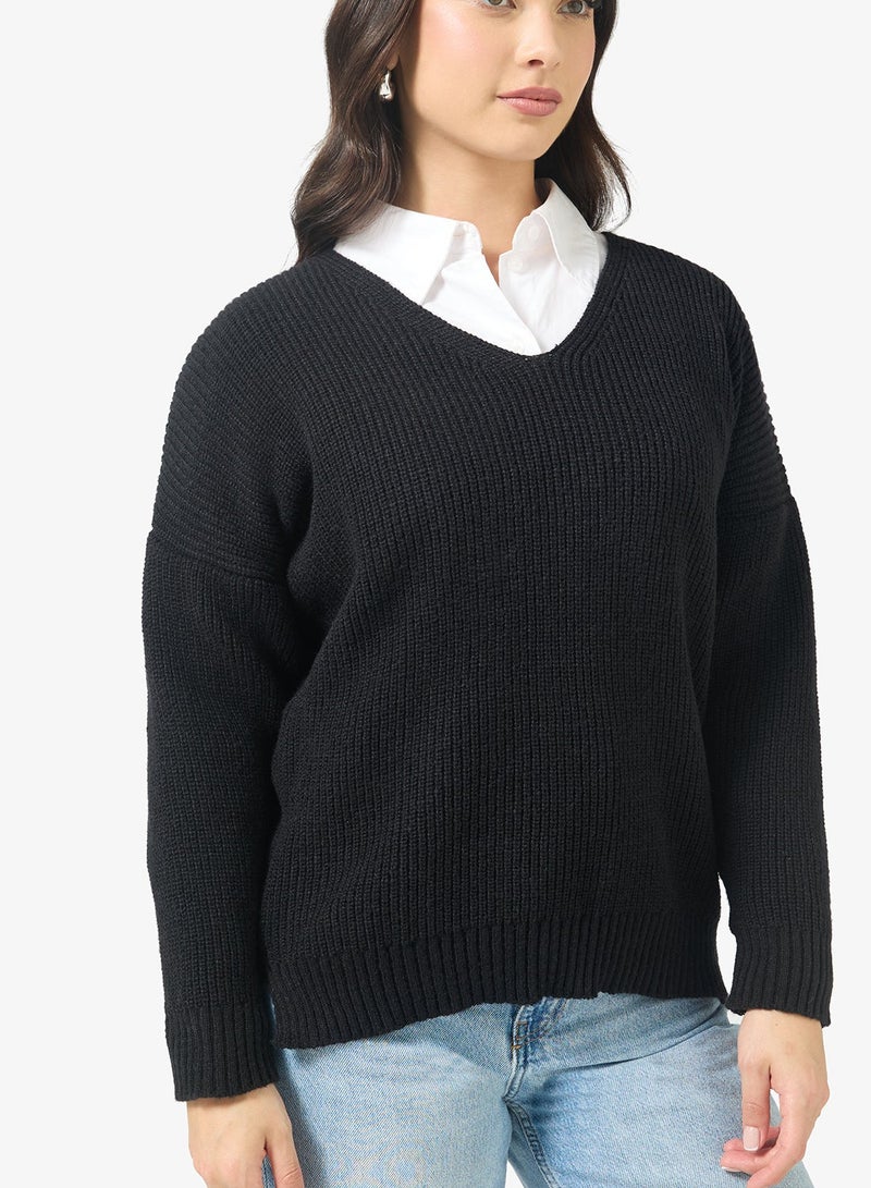 Ginger V Neck Ribbed Jumper - Image 1
