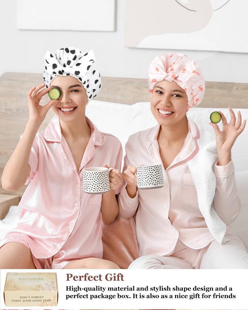 Luvruitaky Shower Cap Luxury Shower Caps for Women Reusable Waterproof Hair Cap for Shower with Adjustable Bowknot Hair Bath Cap (Pink) - Image 5
