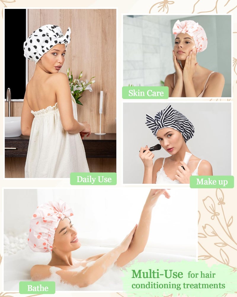 Luvruitaky Shower Cap Luxury Shower Caps for Women Reusable Waterproof Hair Cap for Shower with Adjustable Bowknot Hair Bath Cap (Pink) - Image 4