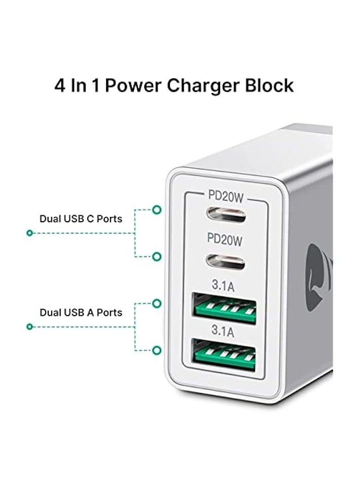 Aioneus USB C Charger, Aioneus 40W 4-Port Type C Fast Charger Adapter with USB-C and USB-A, PD 3.0 USB C Adapter Plug Wall Charger for Samsung S23 S22 Ultra S10, iPhone 15 14 13 Pro Max XR, iPad, Google Pixel - Image 3