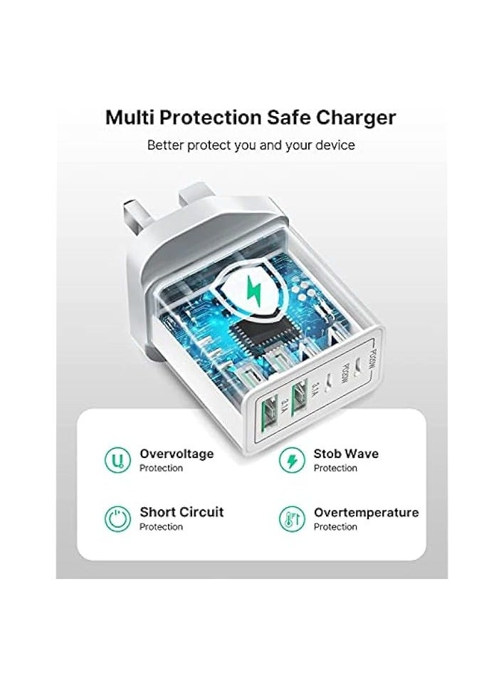 Aioneus USB C Charger, Aioneus 40W 4-Port Type C Fast Charger Adapter with USB-C and USB-A, PD 3.0 USB C Adapter Plug Wall Charger for Samsung S23 S22 Ultra S10, iPhone 15 14 13 Pro Max XR, iPad, Google Pixel - Image 4