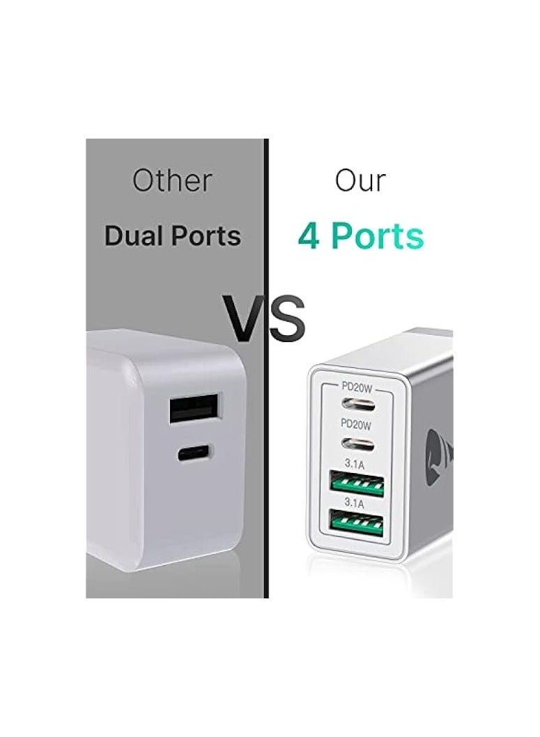 Aioneus USB C Charger, Aioneus 40W 4-Port Type C Fast Charger Adapter with USB-C and USB-A, PD 3.0 USB C Adapter Plug Wall Charger for Samsung S23 S22 Ultra S10, iPhone 15 14 13 Pro Max XR, iPad, Google Pixel - Image 5