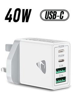 Aioneus USB C Charger, Aioneus 40W 4-Port Type C Fast Charger Adapter with USB-C and USB-A, PD 3.0 USB C Adapter Plug Wall Charger for Samsung S23 S22 Ultra S10, iPhone 15 14 13 Pro Max XR, iPad, Google Pixel  - Image 1