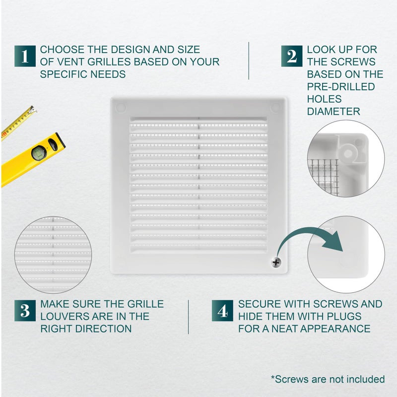 White Louvred Wall Vent Grille 155mm External Dimension with Flyscreen and Round 100mm - 4 inch Rear Spigot/White - Image 3