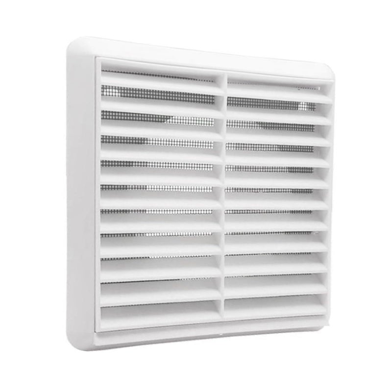 White Louvred Wall Vent Grille 155mm External Dimension with Flyscreen and Round 100mm - 4 inch Rear Spigot/White - Image 1