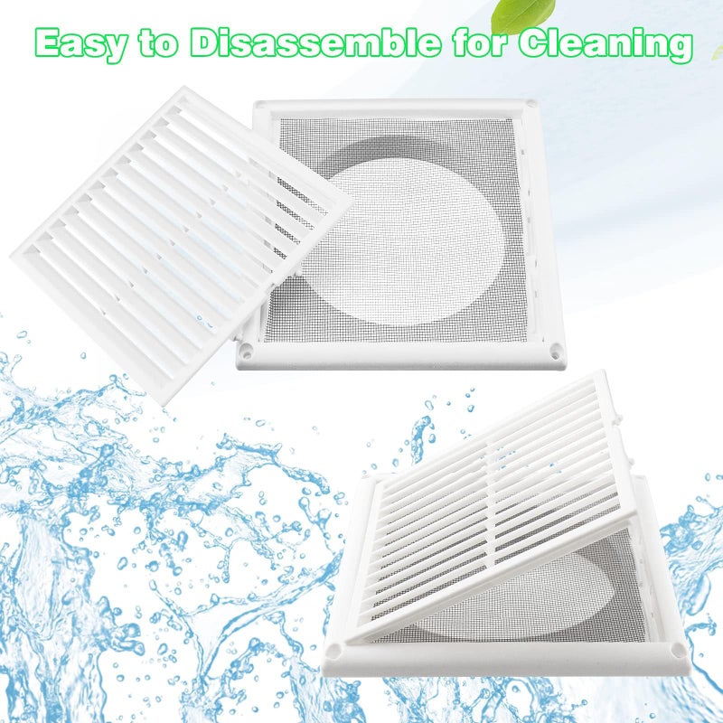 White Louvred Wall Vent Grille 155mm External Dimension with Flyscreen and Round 100mm - 4 inch Rear Spigot/White - Image 4