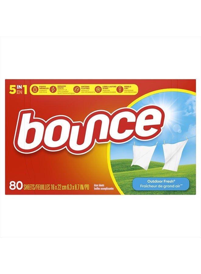 Bounce Fabric Softener Dryer Sheets, Outdoor Fresh Scent, 80 Count - Packaging May Vary - Image 1