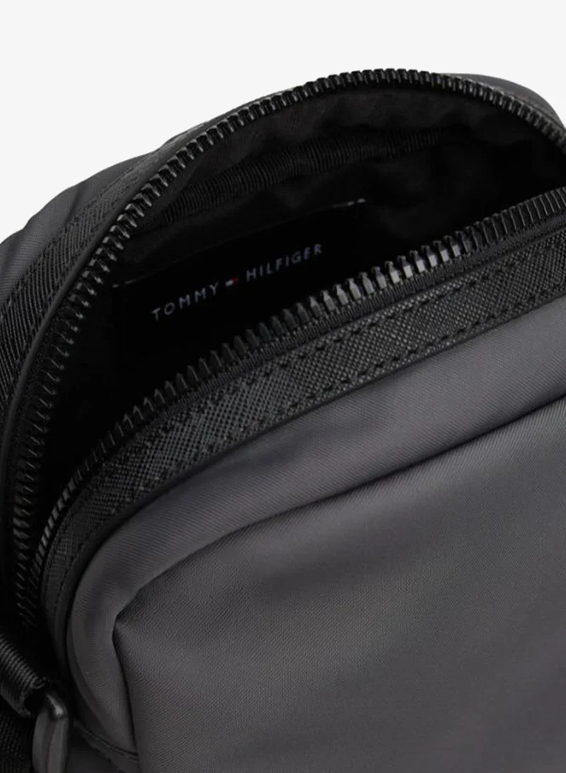 Tommy Hilfiger Dark Grey Textile Logo Patch Crossbody Reporter Bag for Men | Best Price UAE
