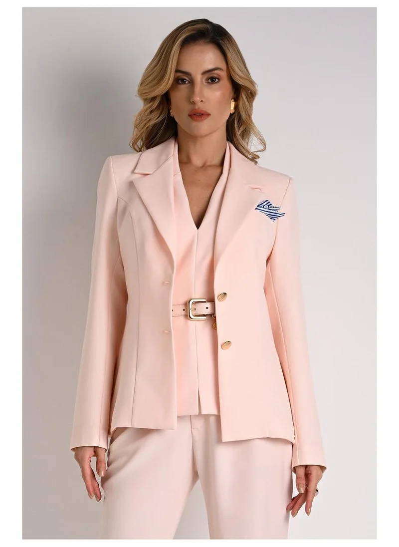 Carmen Steffens Blazer with Pink Lily Scarf Detail