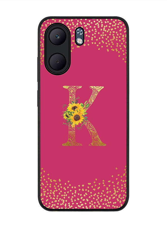 Stylizedd For Oppo A5x 5G / A5x 4G Case,Slim fit Camera Protection, Shockproof Thin Phone cover  - Custom Floral Monogram - K ( Deep Pink )