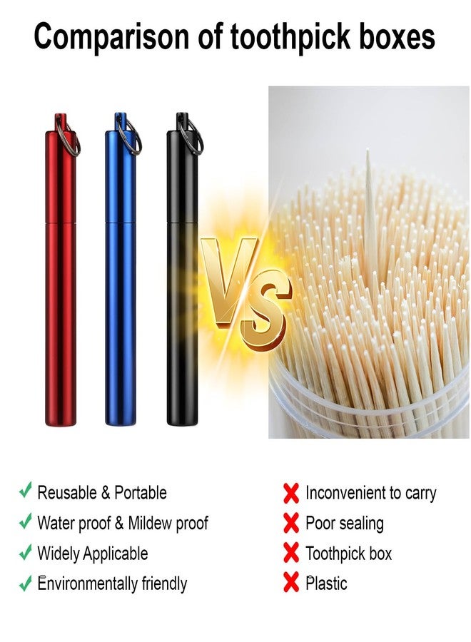 Fadayunn Metal Portable Toothpick Holder for Purse Travel Pocket Toothpick Holder Case Aluminum Alloy Toothpick Container Toothpicks Holders Tooth Pick Holder with Keychain for Picnic Fruit Picks Pill - Image 5