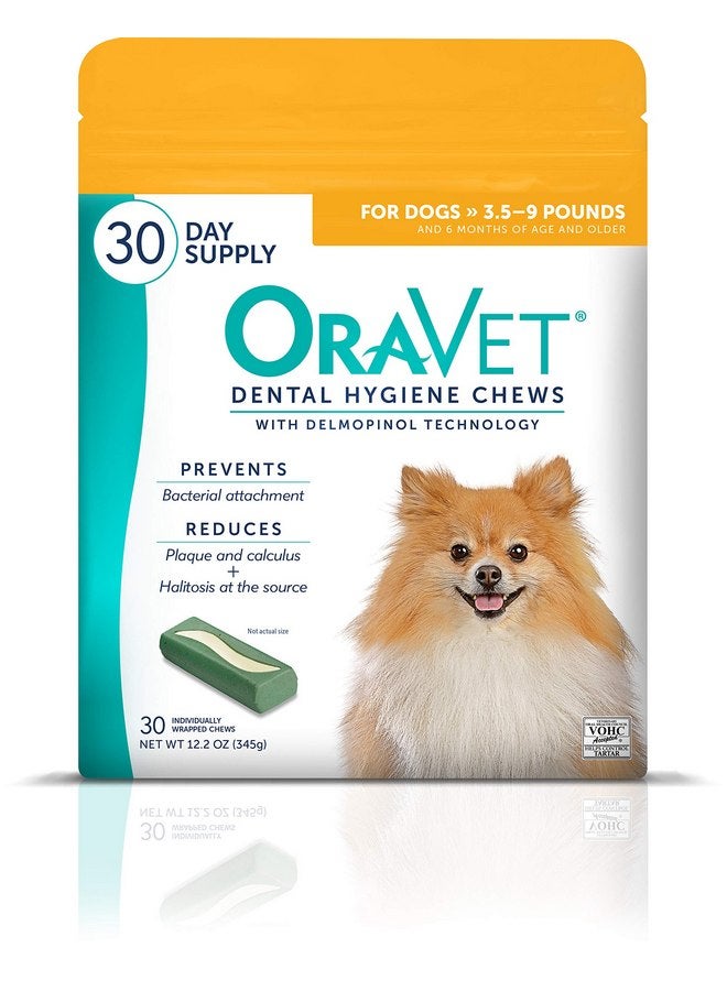 OraVet Dental Chews for Dogs, Oral Care and Hygiene Chews (Extra Small Dogs, 3.5-9 lbs.) Yellow Pouch, 30 Count - Image 1