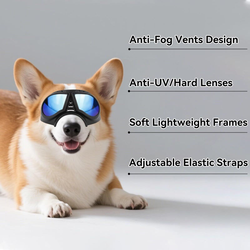 PETLESO Dog Goggles for Small to Medium Breeds, Small Dog Sunglasses UV Protection Windproof Snowproof, Outdoor Driving/Riding/Hiking Pet Eyes Protection, Soft Frame Adjustable Straps, Blue Lens - Image 4