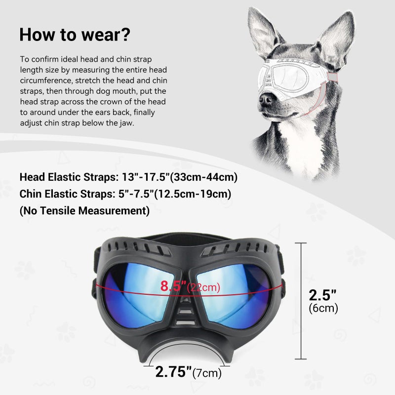 PETLESO Dog Goggles for Small to Medium Breeds, Small Dog Sunglasses UV Protection Windproof Snowproof, Outdoor Driving/Riding/Hiking Pet Eyes Protection, Soft Frame Adjustable Straps, Blue Lens - Image 3