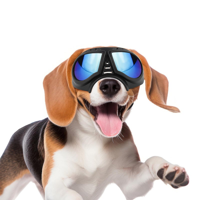 PETLESO Dog Goggles for Small to Medium Breeds, Small Dog Sunglasses UV Protection Windproof Snowproof, Outdoor Driving/Riding/Hiking Pet Eyes Protection, Soft Frame Adjustable Straps, Blue Lens - Image 1