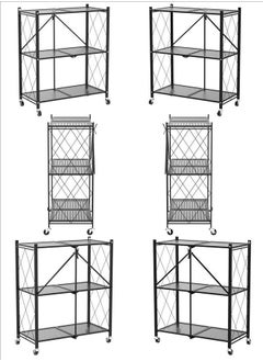 BLOOMING TIME 3-Layer Foldable Storage Rack, No Need To assemble, Strong Load-Bearing Capacity, Anti-corrosion And Anti-Rust, Space-Saving, Can Be Used In Kitchens, Warehouses, Living Rooms, Bedrooms With Universal Wheels Black  - Image 3