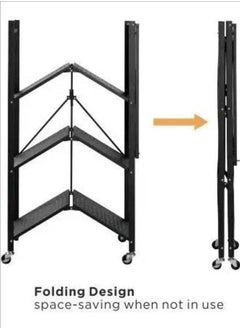 BLOOMING TIME 3-Layer Foldable Storage Rack, No Need To assemble, Strong Load-Bearing Capacity, Anti-corrosion And Anti-Rust, Space-Saving, Can Be Used In Kitchens, Warehouses, Living Rooms, Bedrooms With Universal Wheels Black  - Image 4