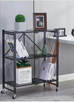 BLOOMING TIME 3-Layer Foldable Storage Rack, No Need To assemble, Strong Load-Bearing Capacity, Anti-corrosion And Anti-Rust, Space-Saving, Can Be Used In Kitchens, Warehouses, Living Rooms, Bedrooms With Universal Wheels Black  - Image 5