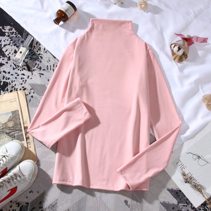 Women'S Long-Sleeved T-Shirt, High-Neck Versatile Inner Wear, Short-Sleeved Solid Color Clothing, Slim-Fit Style - Image 1