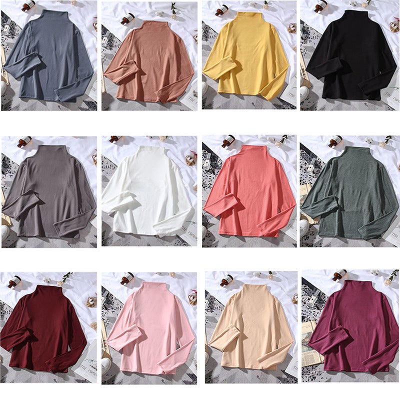 Women'S Long-Sleeved T-Shirt, High-Neck Versatile Inner Wear, Short-Sleeved Solid Color Clothing, Slim-Fit Style - Image 2
