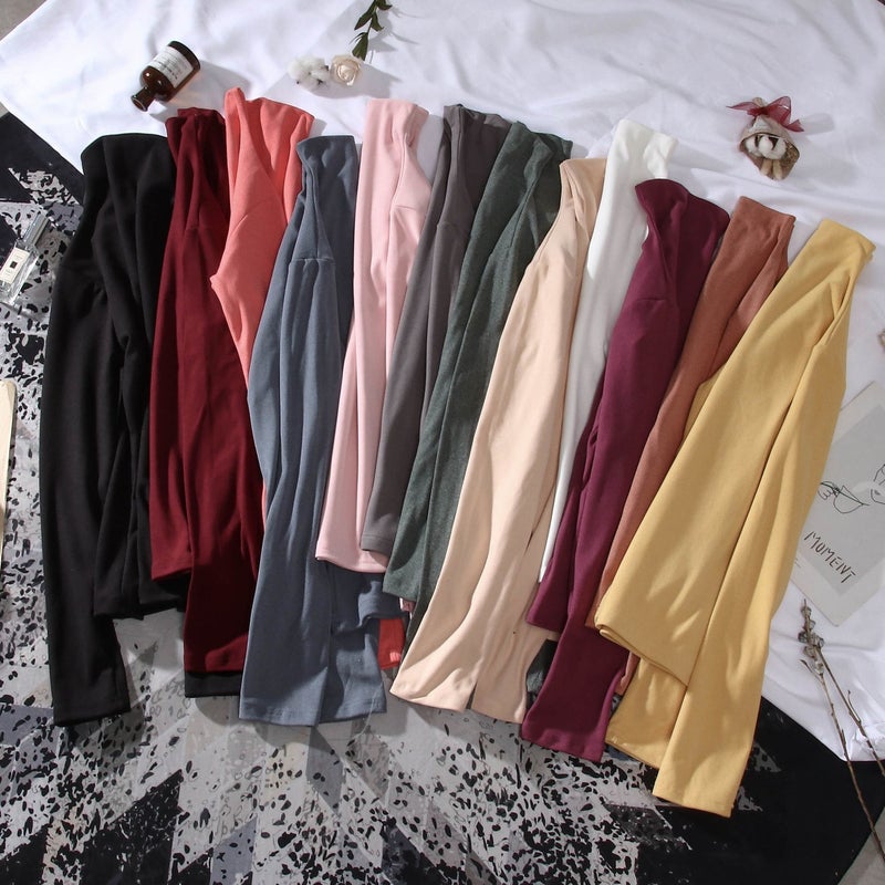 Women'S Long-Sleeved T-Shirt, High-Neck Versatile Inner Wear, Short-Sleeved Solid Color Clothing, Slim-Fit Style - Image 3