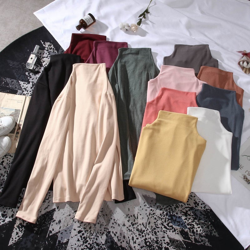 Women'S Long-Sleeved T-Shirt, High-Neck Versatile Inner Wear, Short-Sleeved Solid Color Clothing, Slim-Fit Style - Image 4