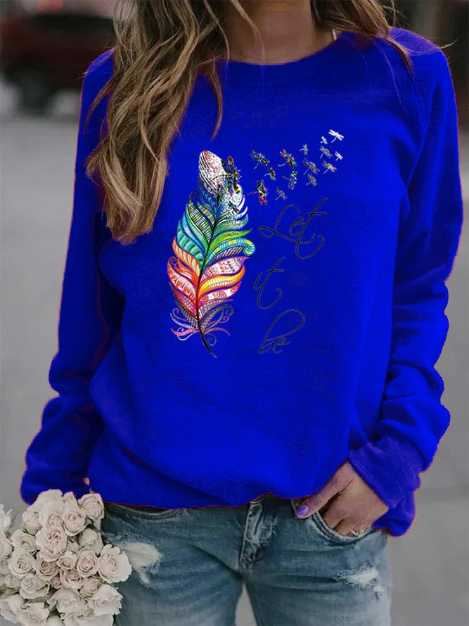 Womens Animal Print Round Neck Sweatshirt sapphire blue without hat