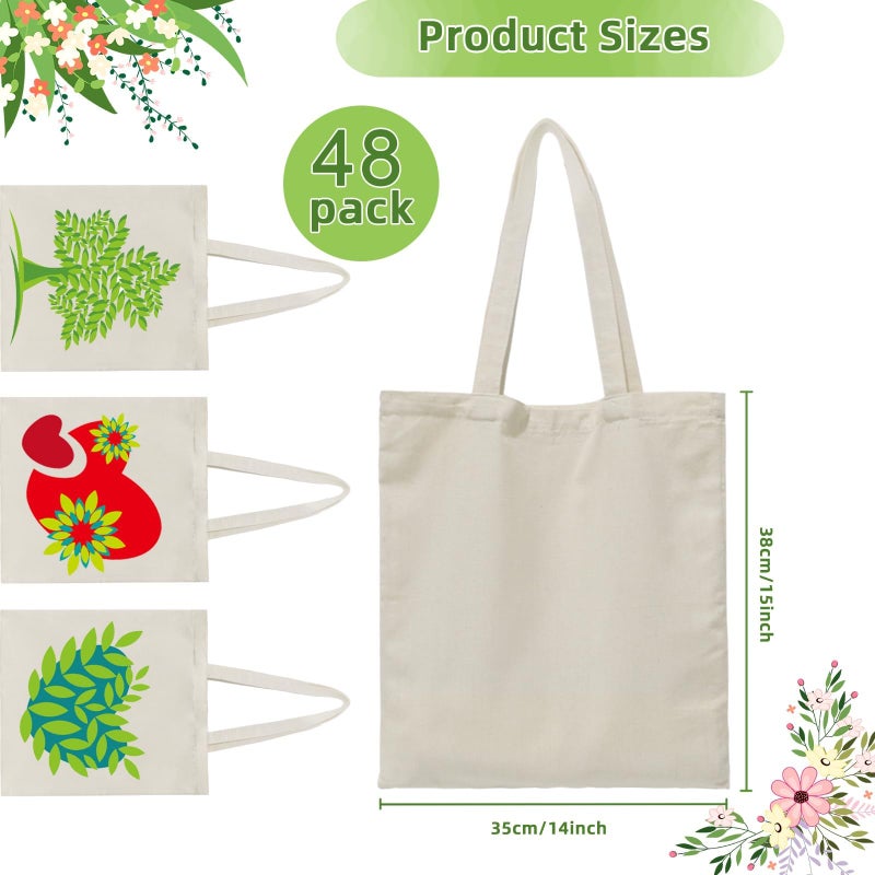 HECTOLIFE 48 Pack Canvas Tote, Reusable Blank Canvas for Shopping,Grocery Bags,DIY Gift Bags - Image 3