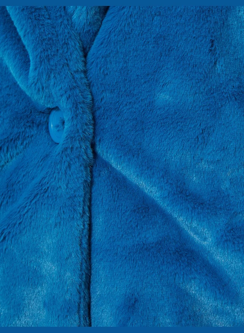 KOTON Oversized Long Plushy Coat Pocket Lapel Neck