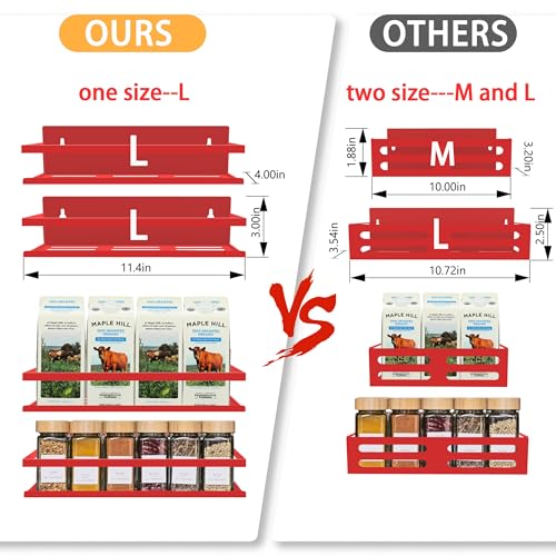 SMRCAD Magnetic Spice Rack for Refrigerator Seasoning Organizer for Spice Fridge Shelf storage Magnetic Shelf with Hook for Oven (4pack-Cut out-Red) - Image 2