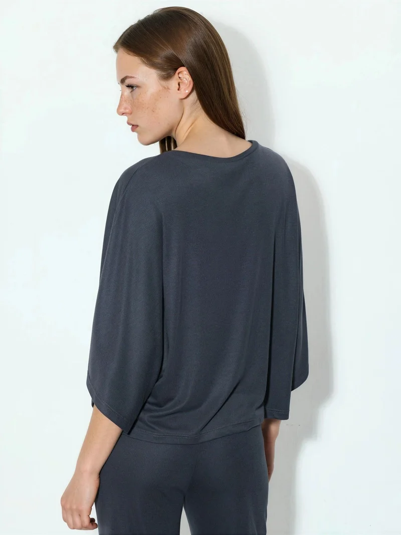 بوسيم BUSEM Loose Fit Ribbed Crew Neck Blouse