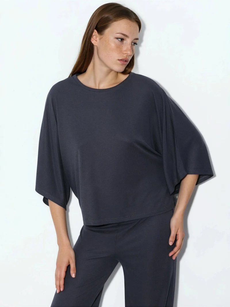 بوسيم BUSEM Loose Fit Ribbed Crew Neck Blouse