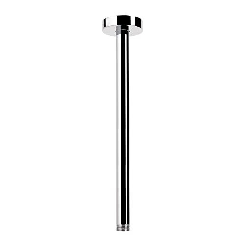 HarJue Ceiling Mounted Shower Arm, Rain Shower Extension Arm with Flange and Teflon Tape Stainless Steel Ceiling Mount Shower Extender for Fixed Shower Head (12 Inch, Chrome) - Image 1